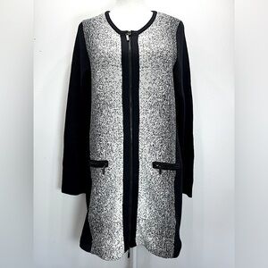 Chico’s Black & Ivory Ombre Long Zip Front Cardigan Sweater w Zipper Pockets M
